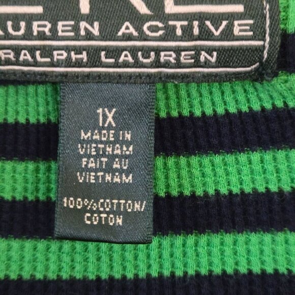 Lauren Ralph Lauren Active Blue Green Striped Hooded Plussize Jersey Size 1X - Picture 5 of 5